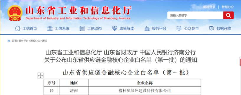 格林堡成功入选“山东省供应链金融核心企业白名单” ！